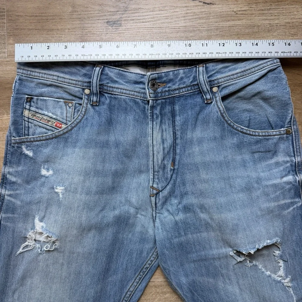 Diesel Krayver Jeans Men 29x26 Blue Slim Carrot Stretch Destroyed Denim (Hemmed)